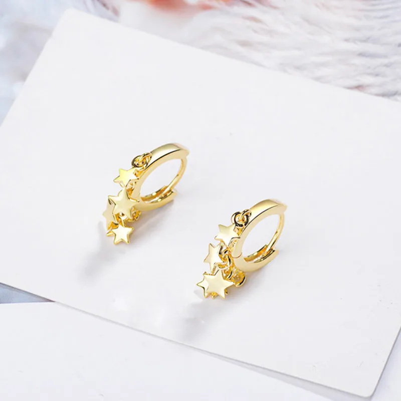 Gold Color Круг цвет золотой серьги-кольца для женщин Huggies Серьги в виде кисточек из звезд пирсинг ухо Серебро 925 Подарочное кольцо - Окраска металла: Gold Color