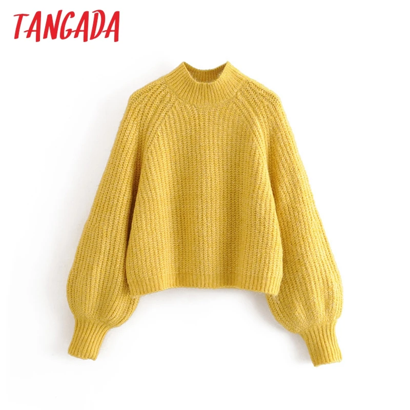 Najtaniej Tangada korea chic puff rękawem sweter z golfem dla kobiety krótki styl panie cukierki kolor słodkie dzianiny jumper topy 3H51
