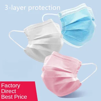

3 Layer Filter Masks Disposable Nonwoven Mouth Face Mask Anti Dust Breathable Earloops Fabric Mascarillas for Adult