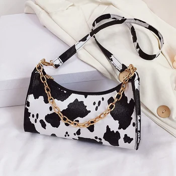 

Women's Cow Print PU Leather Bag Fashion Handbag French Stick Shape Ladies Shoulder Bag Underarm Bag