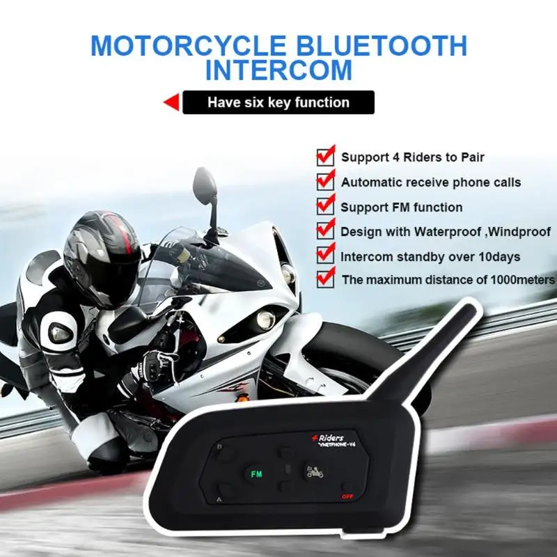 1 шт./1 пара V4 мотоциклетный шлем Bluetooth гарнитуры 4 всадника BT внутренняя связь новое поступление