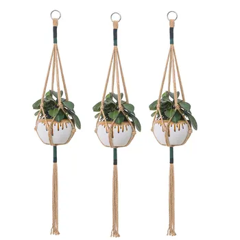 

3pcs Office Space Saving Home Decor Macrame Plant Hanger Cotton Linen Garden Indoor Outdoor Hanging Holder Flowerpot Handmade
