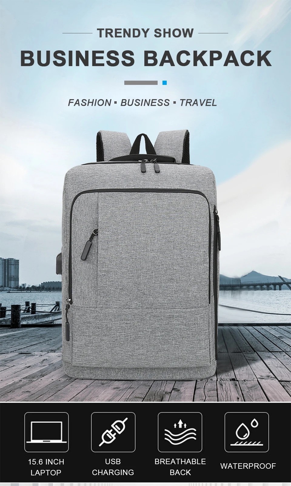 Business Backpack Smart Bagpack Laptop 15.6 Inch Men Travel Women Back Pack USB Charging Waterproof Notebook Male Female Bags (1)