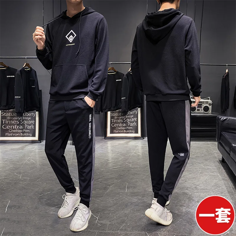 

MEN'S Hooded Sweater 2019 New Style Korean-style Trend Casual Printed Men'S Wear Autumn And Winter Students Handsome Sports Set