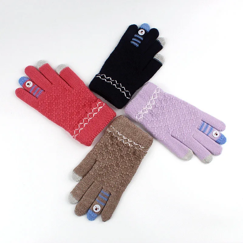 Новые женские перчатки для осени и зимы, перчатки с сенсорным экраном и пятью пальцами, теплые толстые офисные перчатки, вязаные женские перчатки для студентов