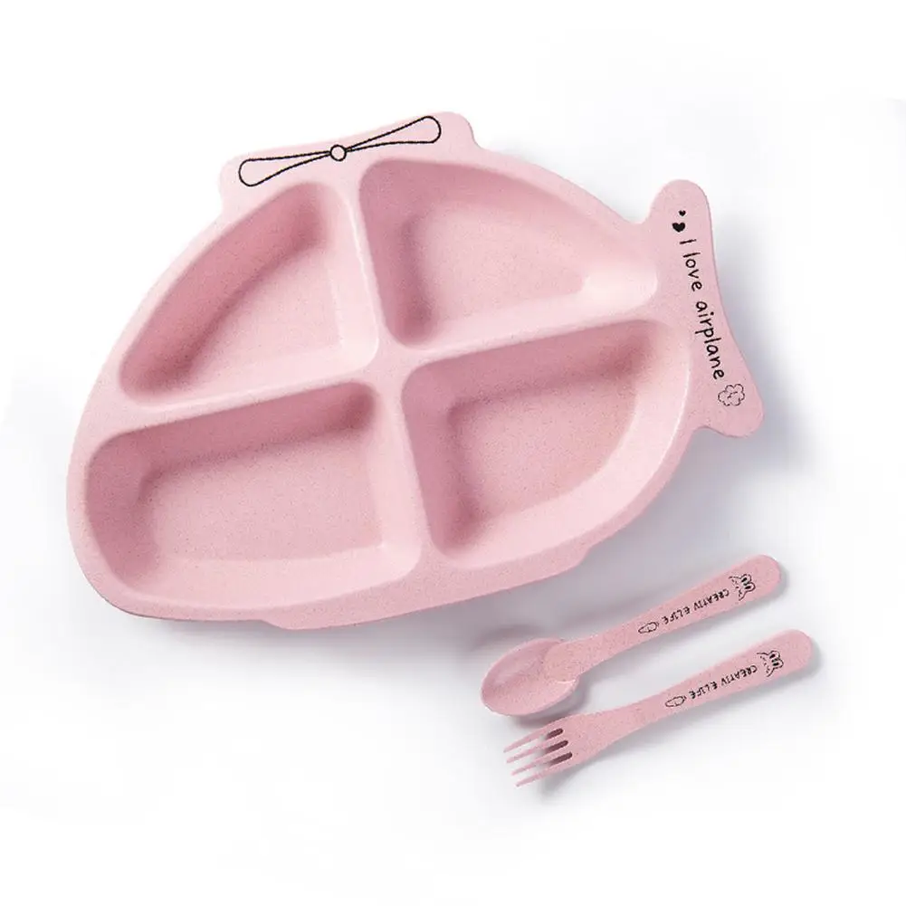 Pink Studyset милый мультфильм самолет Стайлинг тарелка столовые приборы для кормления ребенка отсек посуда(в том числе вилка ложка - Цвет: Pink
