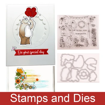 

Bear Pattern Set Metal Cutting Dies and Stamp Templates for DIY Scrapbooking Album Transparent Silicone Decorative Stamp