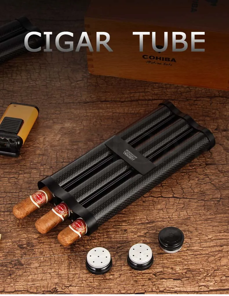 LUBINSKI трубка для сигар портативная сигара Humidor углеродного волокна дорожная коробка для сигар для Cohiba сигар Держатели трубки W/Humidor увлажнитель