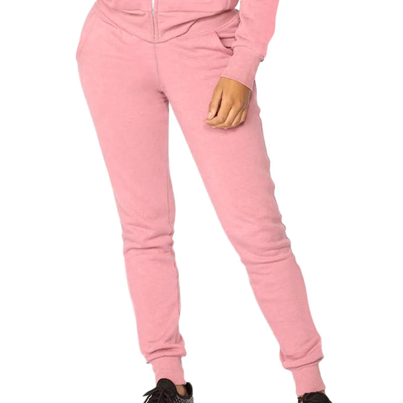 Vertvie Women Athletic Tracksuit Winter Warm Running Set Zipper Jogging Sportswear For Female Hooded Sweat Suit Casual Loose - Цвет: Pants-pink