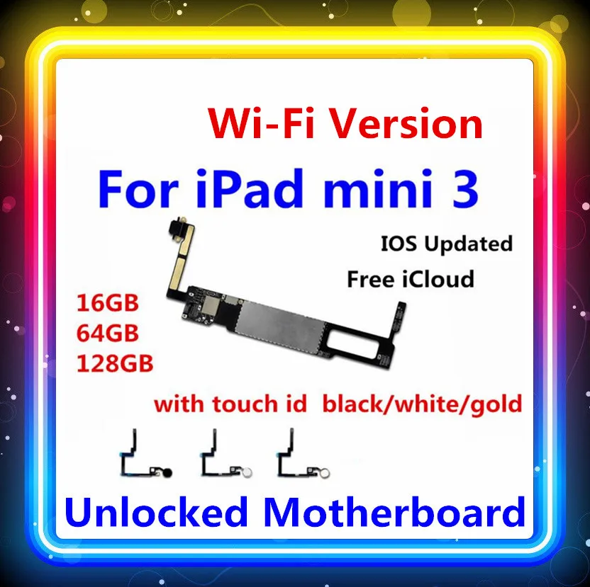 Wifi+ 3g версия разблокирована для iPad mini 3 материнская плата с сенсорным id для iPAD mini 3 материнская плата черный/белый/золотистый замененная панель