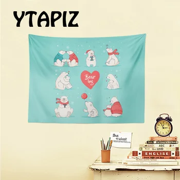 

Cartoon Cute Polar Bear Mother And Child Christmas Tapestry Balloon Warm Rug Snowflake Letter Style Home Decor Wall Hanging