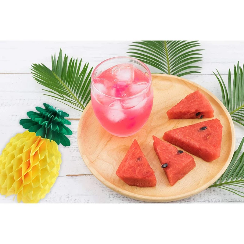107 Pcs Tropical Party Decoration Set with Hawaiian Table Skirt Palm Leaves Hawaiian Flowers Tissue Pineapple Umbrellas and 3D F
