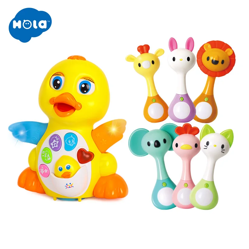 

HOLA 808&3134 Yellow Dancing Duck and Baby Musical Hand Shaking Rattle Toy