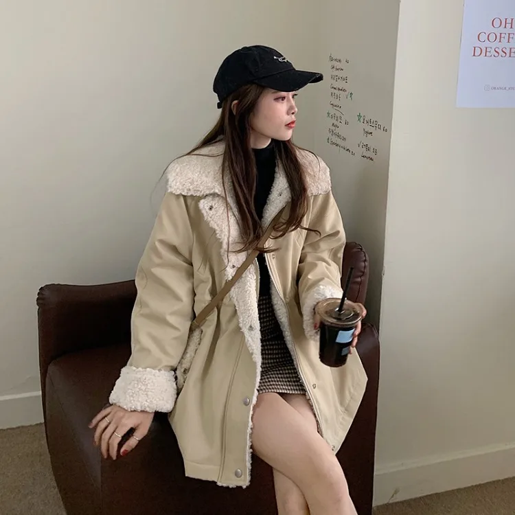 

Winter Coat Women 2020 New Korean Drawstring Lamb Hair Stitching Quilted Cotton Jacket