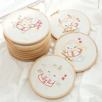 

12 Zodiac animals DIY Embroidery Set for Beginner Needlework Kits Chinese Cross Stitch Ribbon Embroidery Arts Craft Sewing Decor