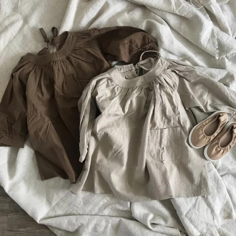 

2020 Spring New Kids Girl Dress Korean Japan Style Baby Girls Ruffles Princess Dresses Linen Clothes Toddler Baby Girl Clothing