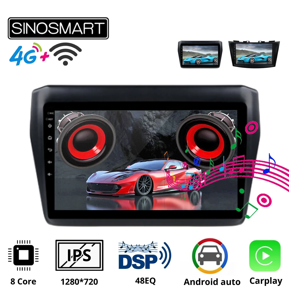 Sinosmart 8 ядер DSP 48EQ автомобильный радиоприемник с навигацией GPS для Suzuki Swift 2011 2017 2din