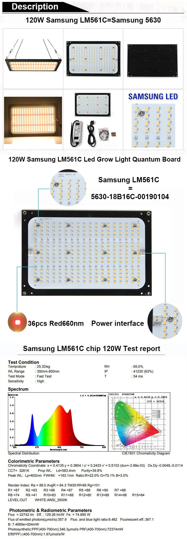 Светодиодный светильник для выращивания с квантовой доской samsung LM301B/LM561C 120 Вт 240 Вт Красный 660нм Meanwell Светодиодный светильник для выращивания растений