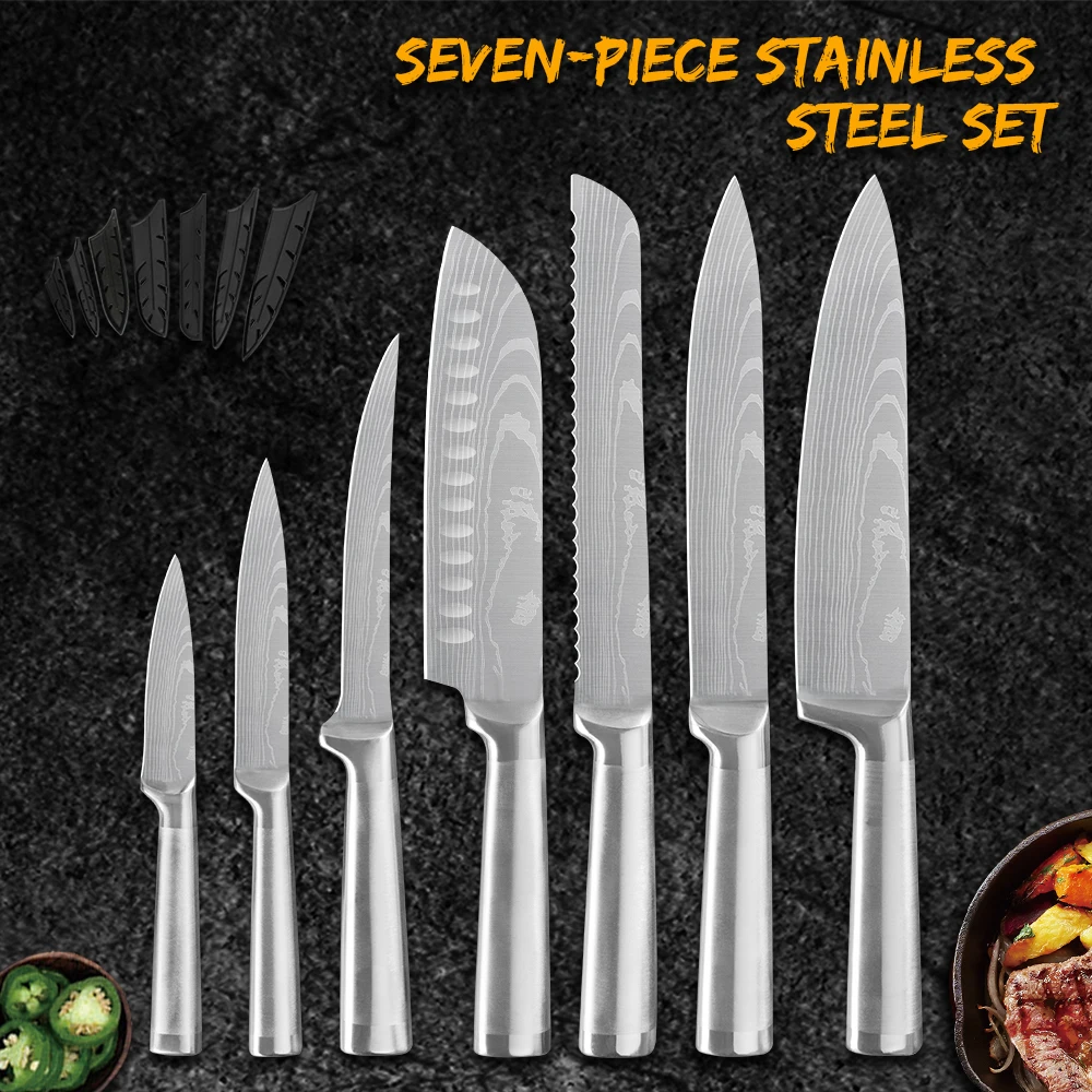 Damask Kitchen Knives Set 7cr17 Stainless Steel Fruit Utility Santoku Chef Slicing Bread Cooking Knife Damascus Pattern | Дом и сад