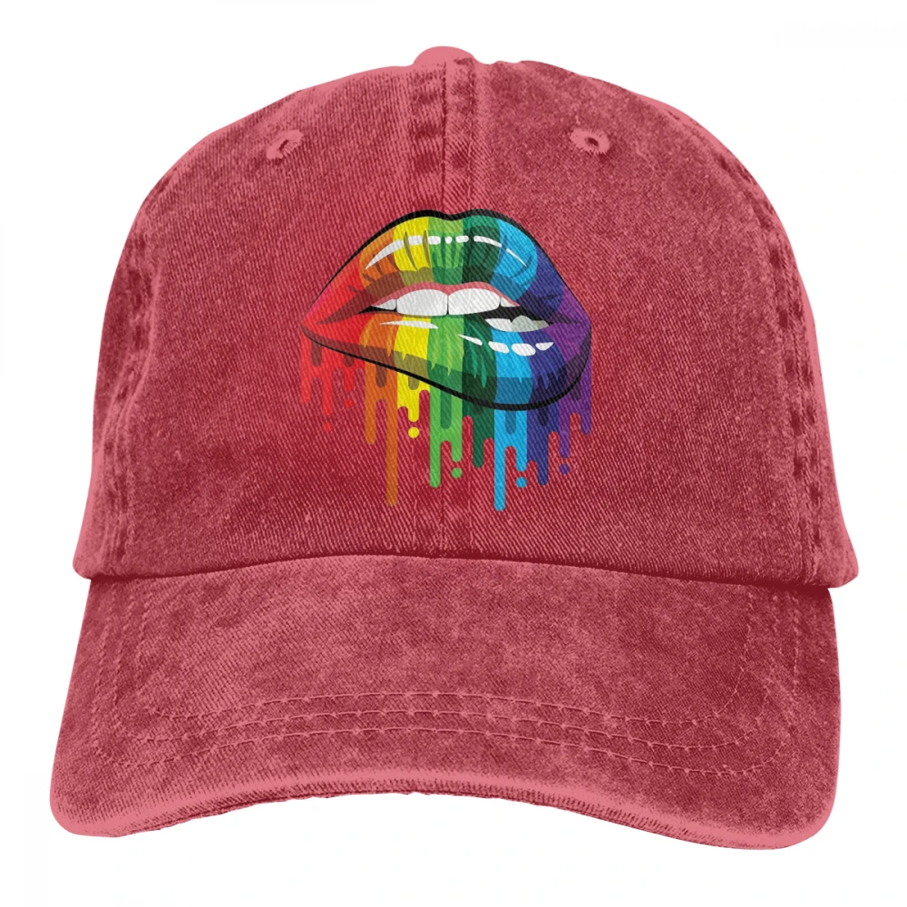 Радуга губы Casquette черный унисекс Мужские Женские джинсовые бейсболка с ремешком кепки Регулируемый Гольф папа шляпа