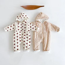 Winter Warm Cotton Girls Jumpsuits Cute Heart Pattern Warm Rompers for Baby Infants Children 2021 Kids Clothes
