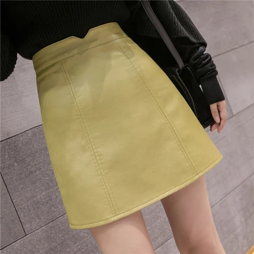 

women skirts 2019 Black PU Mini Skirt Solid Color High Waist A-line Skirt Concise Style