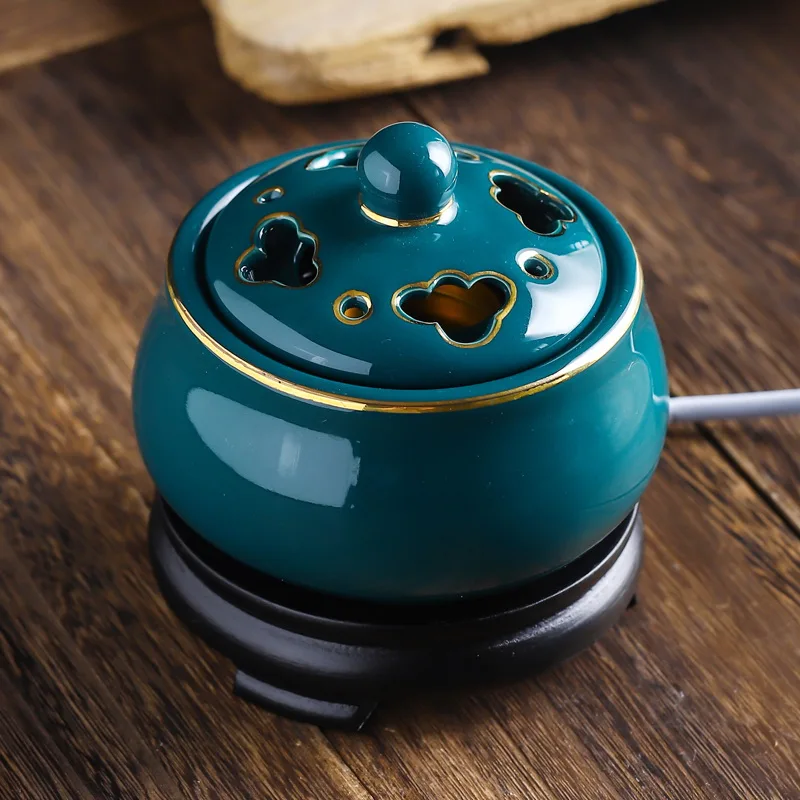 

220V Retro Timer Thermostat Essential Oil Burner Sandalwood Fragrant Powder Ceramic Scented Incense Burner Frankincense Aroma