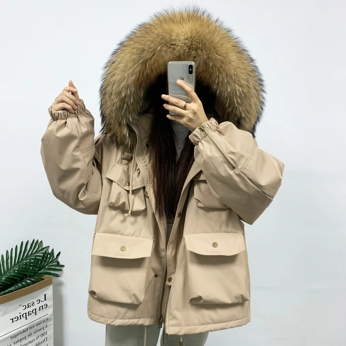 2020 winter Large Real Raccoon Fur  Down Jacket