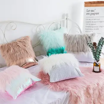 

2019 New Long Plush Cushion Covers Sequin Throw Pillow Cases Blingbling Home Pillow Case For Living Room Bedroom Waist Case