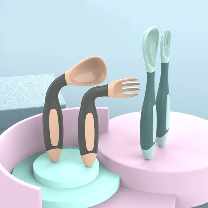 Silicone Spoon for Baby Utensils Set Auxiliary Food Toddler Learn To Eat Training Bendable Soft Fork Infant Children - Цена: 344,86 руб.
