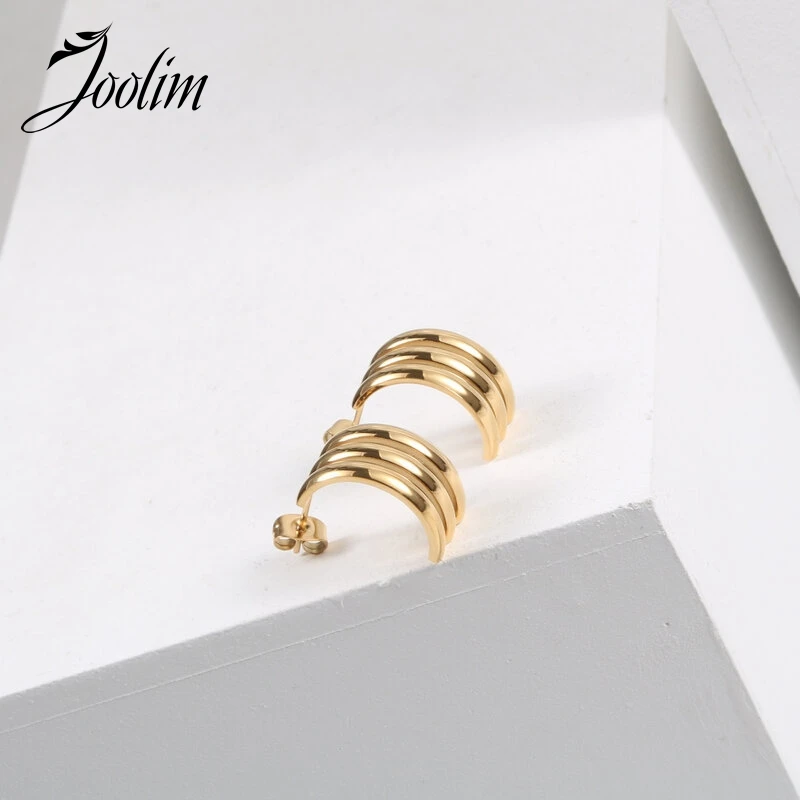 

Joolim Jewelry High End PVD Drop Shipping Supplier No Fade Multilayer Circle More Hollow Hoop Stainless Steel Earring for Women