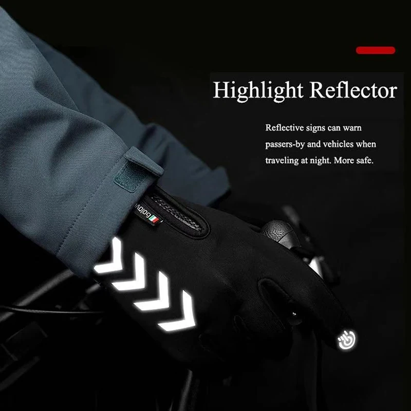 Зимние теплые перчатки унисекс Ночная Светоотражающая полоса сенсорный экран водонепроницаемые противоскользящие перчатки для велоспорта Лыжный Спорт ветрозащитный пух