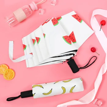 

190T Pongee Fabric Funny Fruit Printed Three-folding Automatic Umbrella 8 Ribs Sunny and Rainy Umbrella for Unisex Fashion zh1