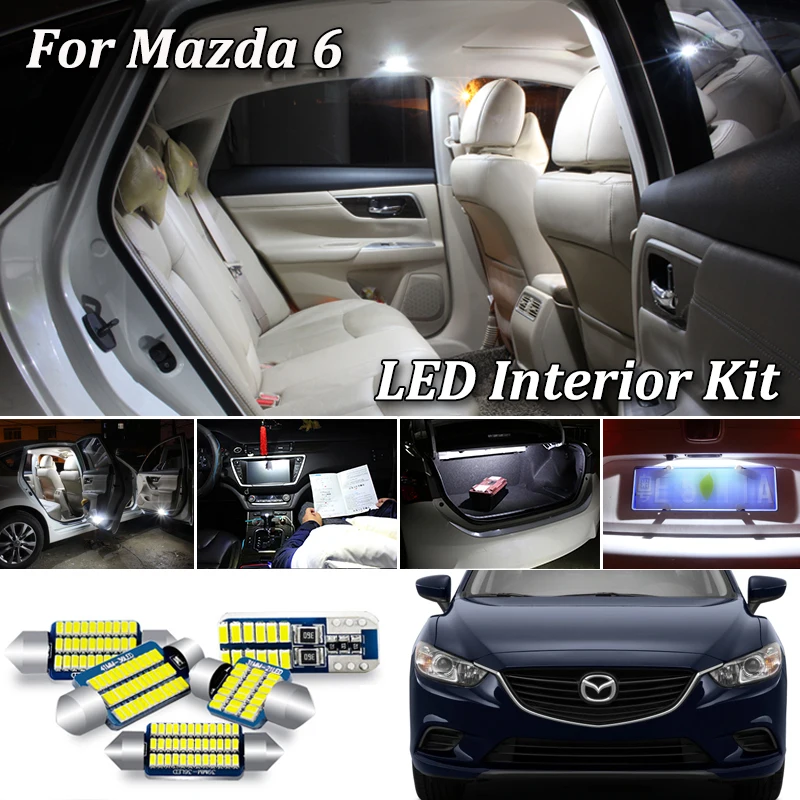 White Canbus LED Interior Light For Mazda 6 GG GH GJ Sedan LED Interior Map Dome Trunk License Plate