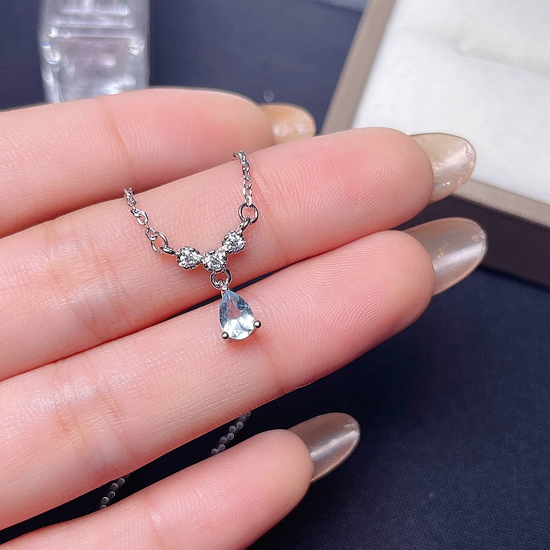 

Натуральный аквамариновое ожерелье, 925 пробы серебро, "крылья ангела" стиль, новый дизайн