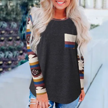 

Free Shipping O-neck Top Women Clothes Womens Stripe Patchwork Blouse Long Sleeve Fashion Ladies Shirt Oversize Tops