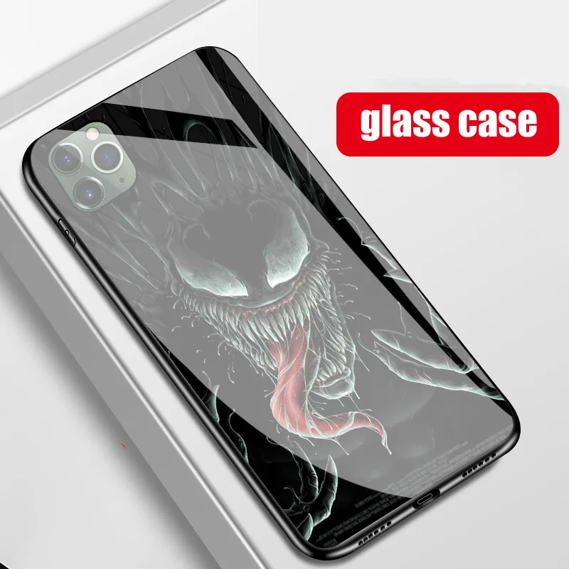 Черный Чудо-яд Newes стеклянный чехол для телефона для iphone 6 6s 7 8 plus X XR XS Max 11 pro max samsung s8 s9 s10 plus Venom Marvel - Цвет: Черный