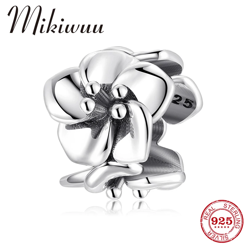 

New 925 Sterling Silver Blooming orchid flowers Beads for Women Jewelry making Fit Original Pandora Charm Bracelet DIY Gift