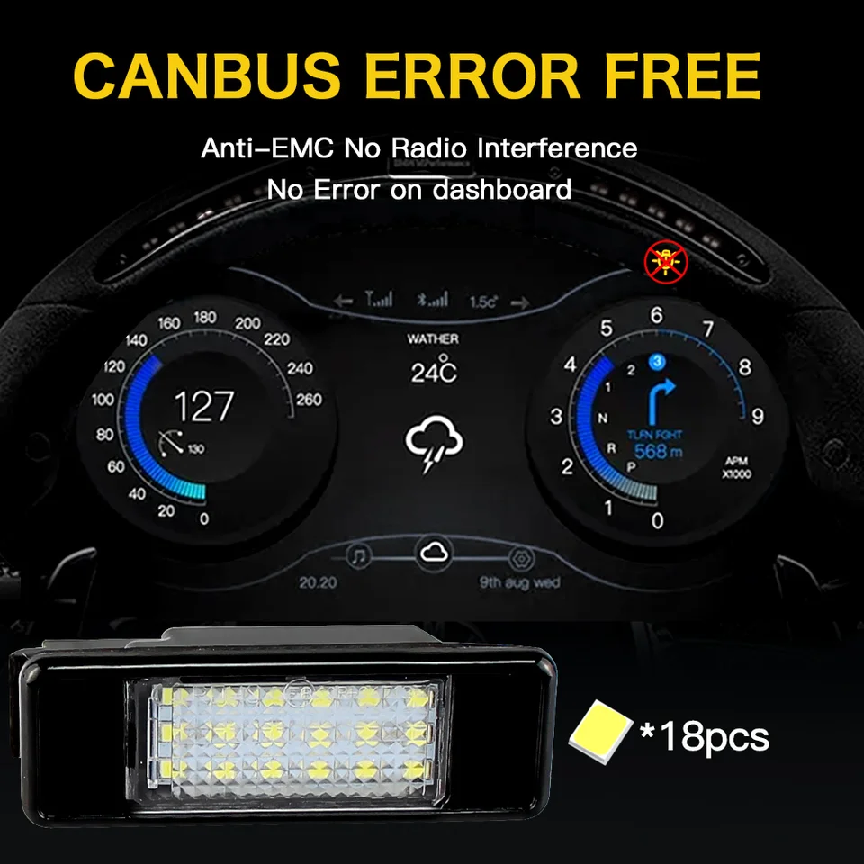 Ampoules LED Pour Plaque D'immatriculation - 2 Pièces, Blanc 6000K, T10 (W5W), Pour Peugeot 106, 207, 308, Citroën C2, C3, C4, Etc.