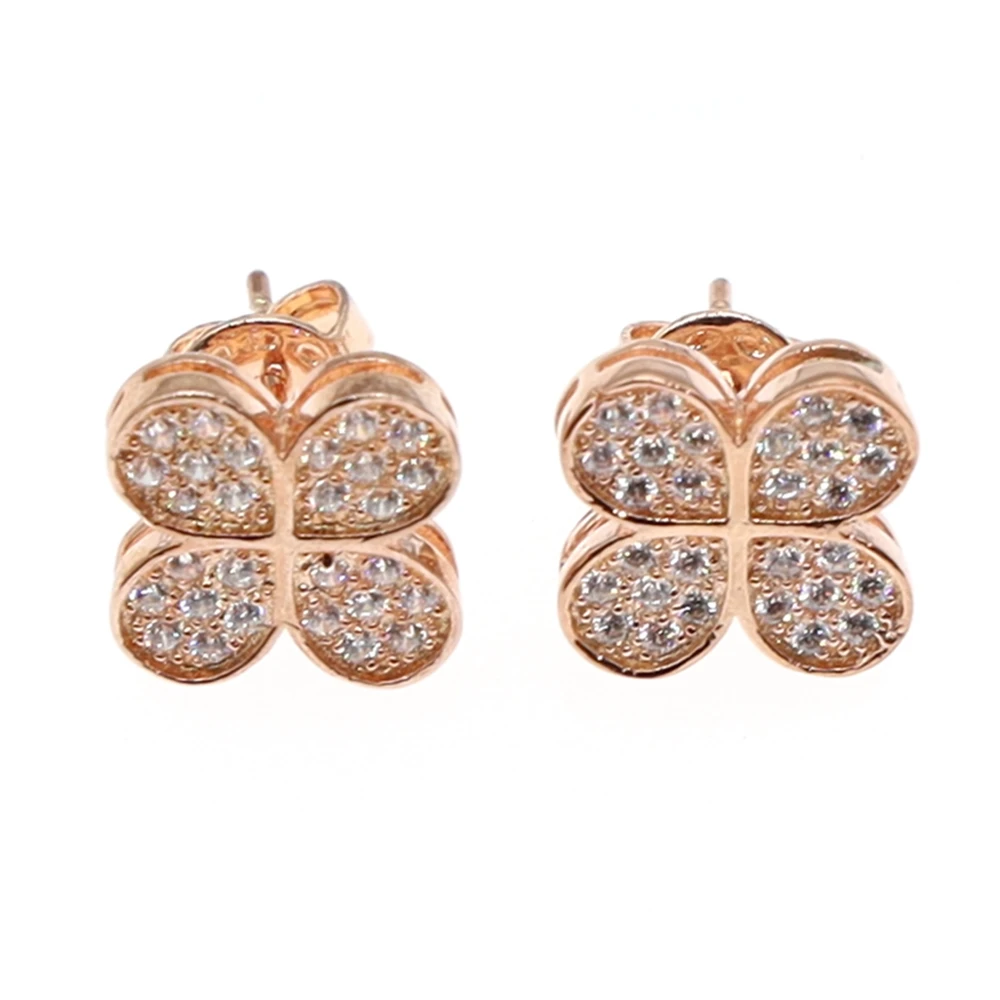 Rose Gold Медное золото/розовое золото/серебро Элегантный Романтический Клевер четыре листа для женщин и девочек серьги-гвоздики цветок пирсинг ювелирные изделия Brincos - Окраска металла: Rose Gold