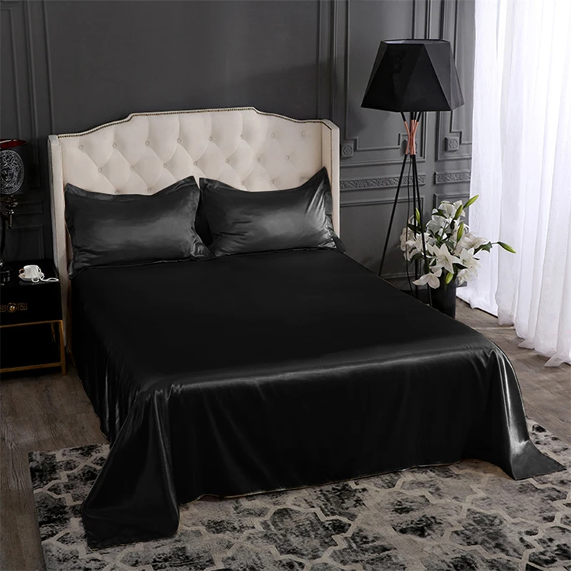 2 Liv-Esthete Luxury Silk White Flat Sheet Soft Pillowcase Bed Linen Christmas Gift Double Queen King Bed Sheet Healthy Sleep - Цвет: 2