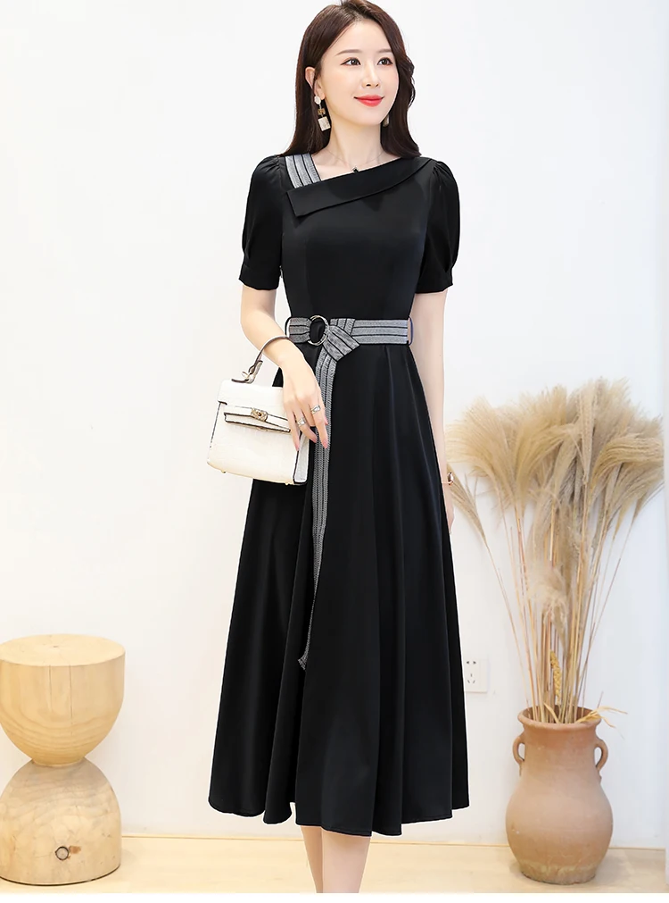 3XL בתוספת גודל משרד ליידי Midi שחור שמלות נשים Bodycon המפלגה מקסי Vestidos 2021 קיץ בציר סאטן אצטט מקרית שמלה קיצית