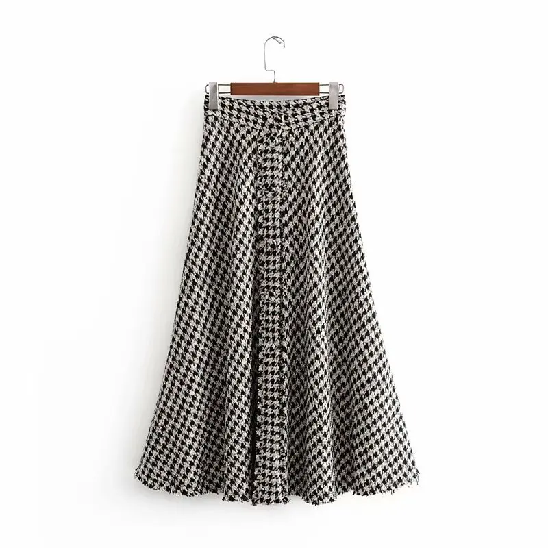 Women Midi Skirt 2019 New Autumn Winter Elegant Office Women Fashion Party Streetwear Thick Plaid Long Skirts for Women Skirts