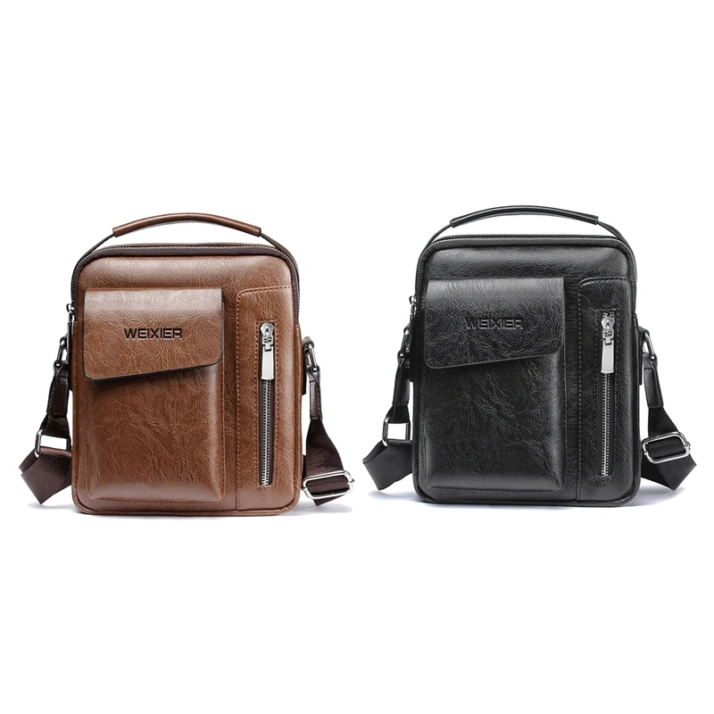 

Weixier 2Pcs Vintage Messenger Bag Men Shoulder Bags Pu Leather Crossbody Bags for Men Bags Retro Zipper Man Handbags - Light Br