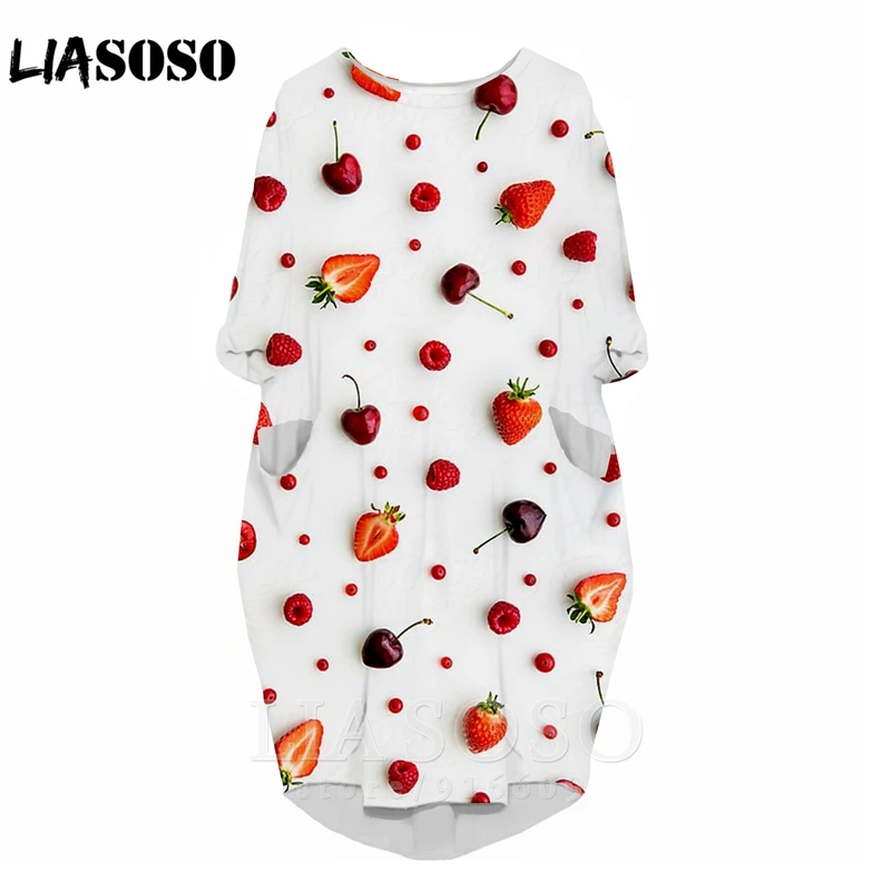 18 LIASOSO, новинка, аниме, 3d принт, картофель фри платье для девочек, конфеты, закуски Забавное платье Милая юбка с клубничкой платье с длинными рукавами для девочек - Цвет: 18