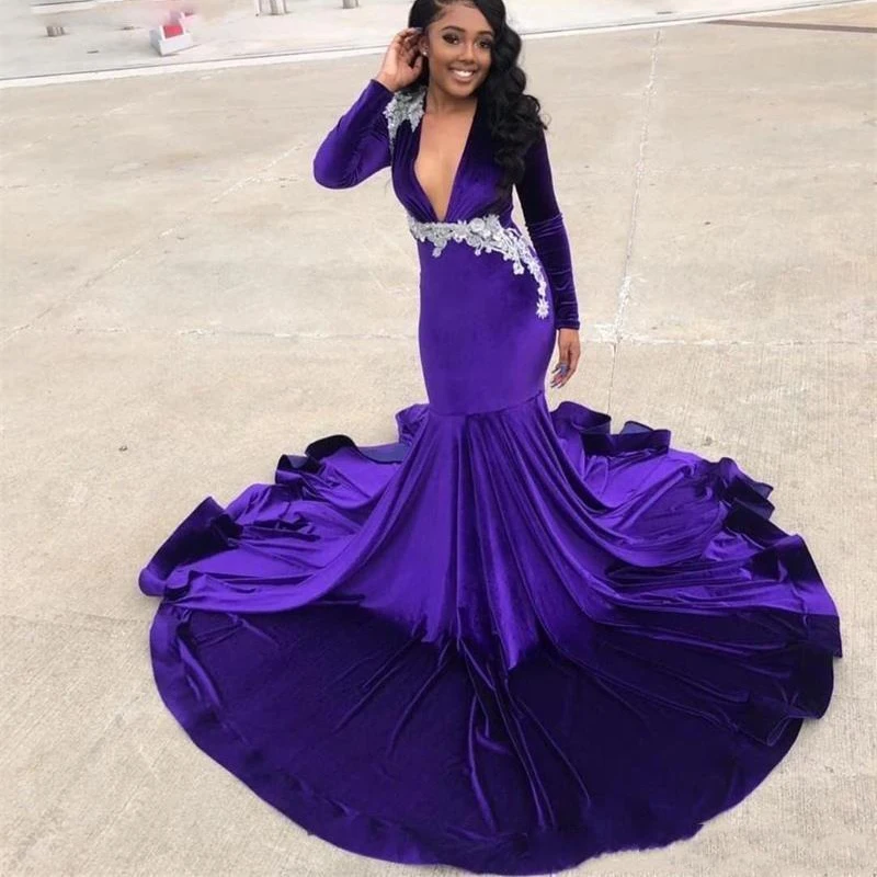 ^Cheap Sexy Diepe V-hals Paars Prom Jurken Met Witte Geappliceerd Hof Trein Velet Formele Avond Draagt Zuid Afrikaanse ^Cheap Sexy Diepe V-hals Paars Prom Jurken Met Witte Geappliceerd Hof Trein Velet Formele Avond Draagt Zuid Afrikaanse