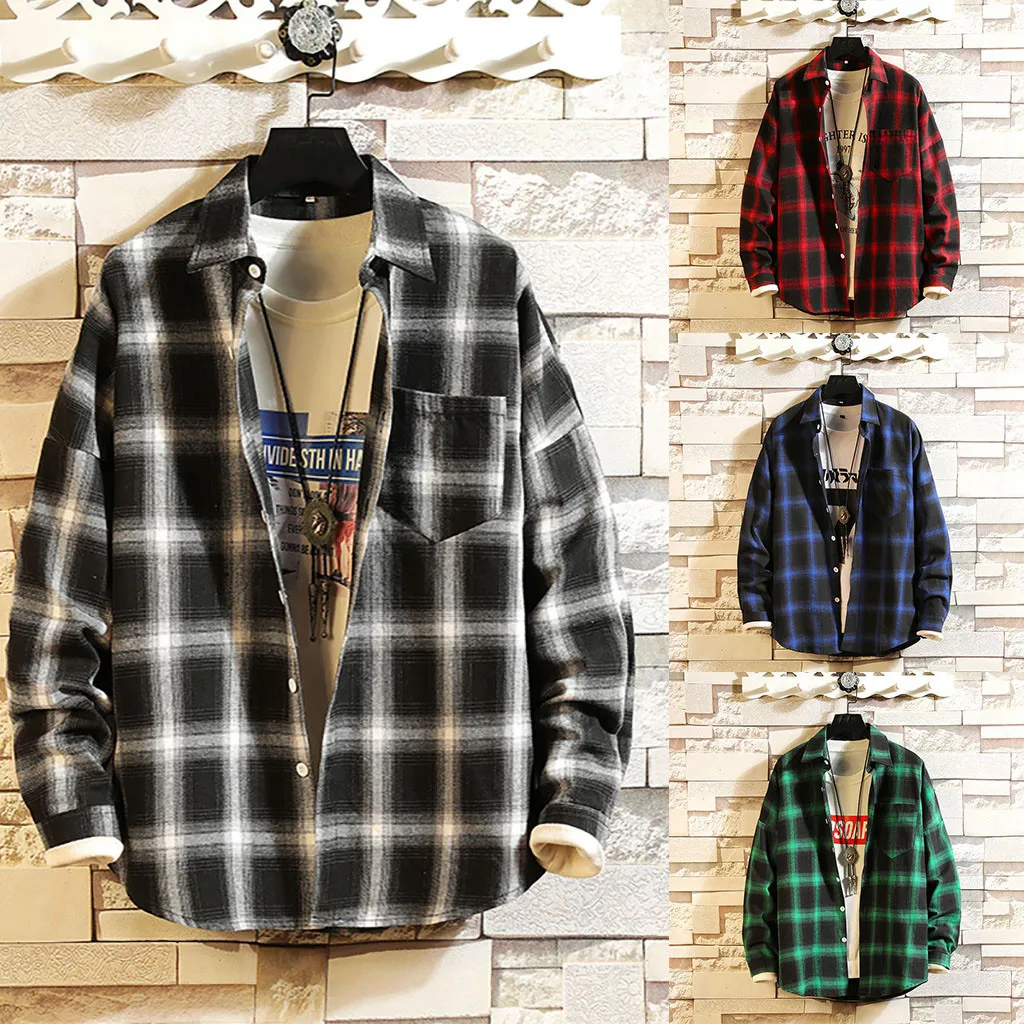 Womail, Новое поступление, модные мужские рубашки, мужские повседневные модные рубашки в клетку с принтом, свободные рубашки с длинным рукавом, топы, блузки для женщин