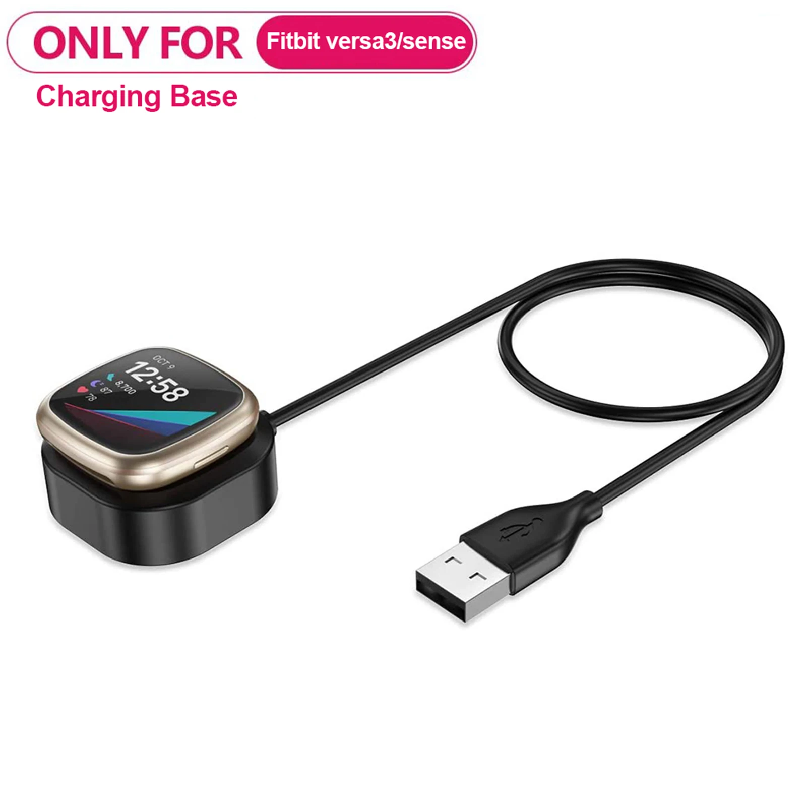 Metal USB Charging Cable Dock Cradle Station Charger for Fitbit Versa 3 Sense 