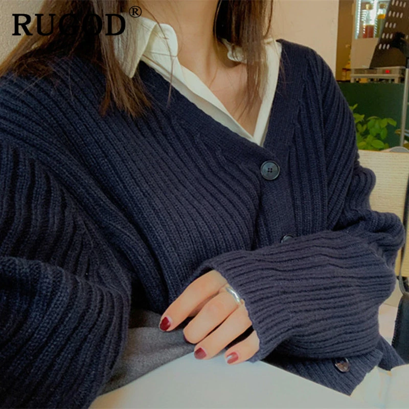 RUGOD Мода ins вязаный женский свитер Кардиган корейский однобортный однотонный женские кардиган Auturm теплый сзади на шнуровке пальто