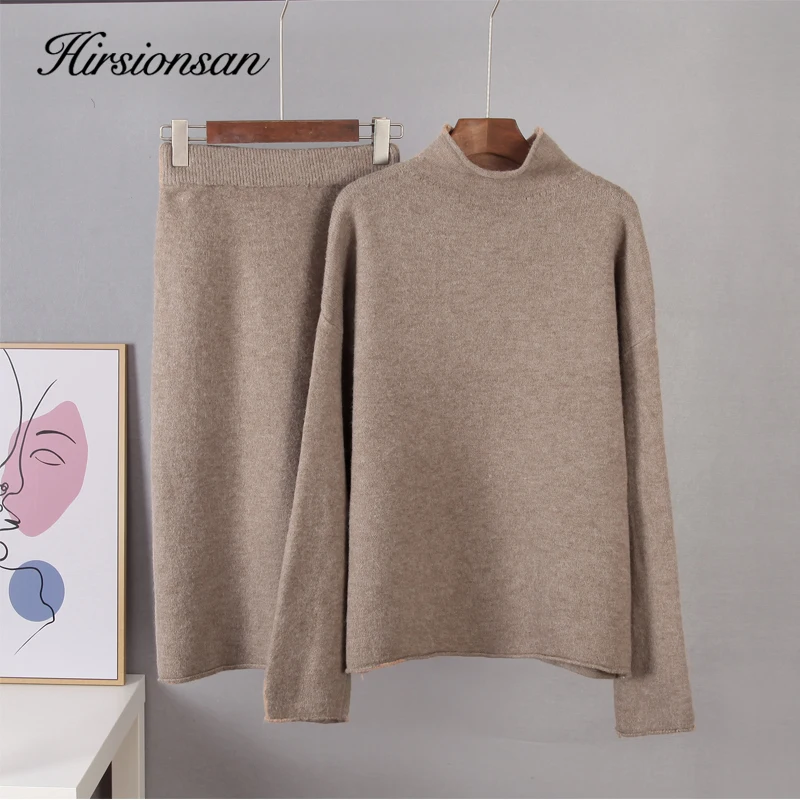 Sweater Skirt Suits Tops Knitted Ourfits Elegant Women Hirsionsan Ladies 2pieces Female-Sets